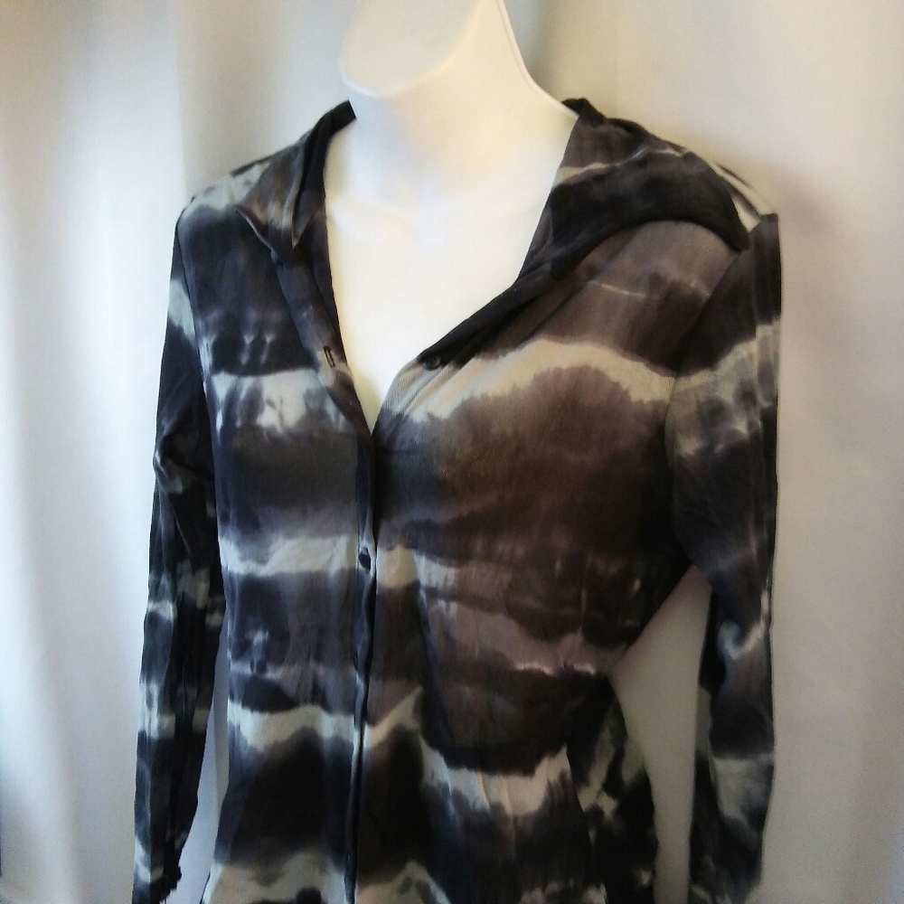 Semi-sheer Blouse Long Sleeves Abstract Print,M